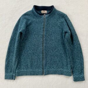 Woolrich Peacock Heather Full Zip Sweater Jacket Wool Ramie Blend L